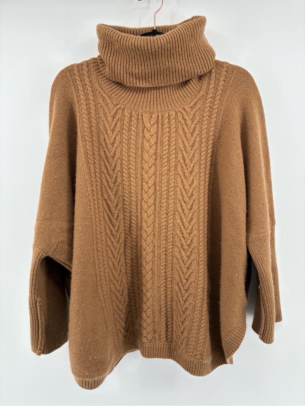 Part Two Wool Blend Slouchy Cozy Cable-Knit Turtleneck Sweater - Brown
